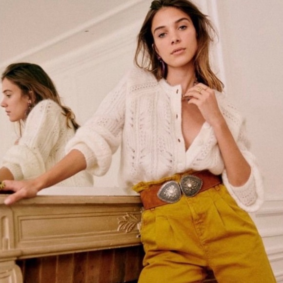 Sezane Alma Cardigan Sweater Ecru White Soft Knit Wool Blend Rare HTF SZ Small - Picture 2 of 16